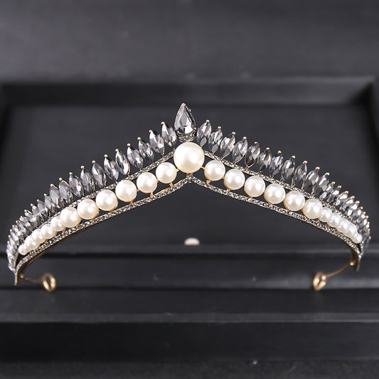 Baroque Retro Pearl Crystal Crown Tiara