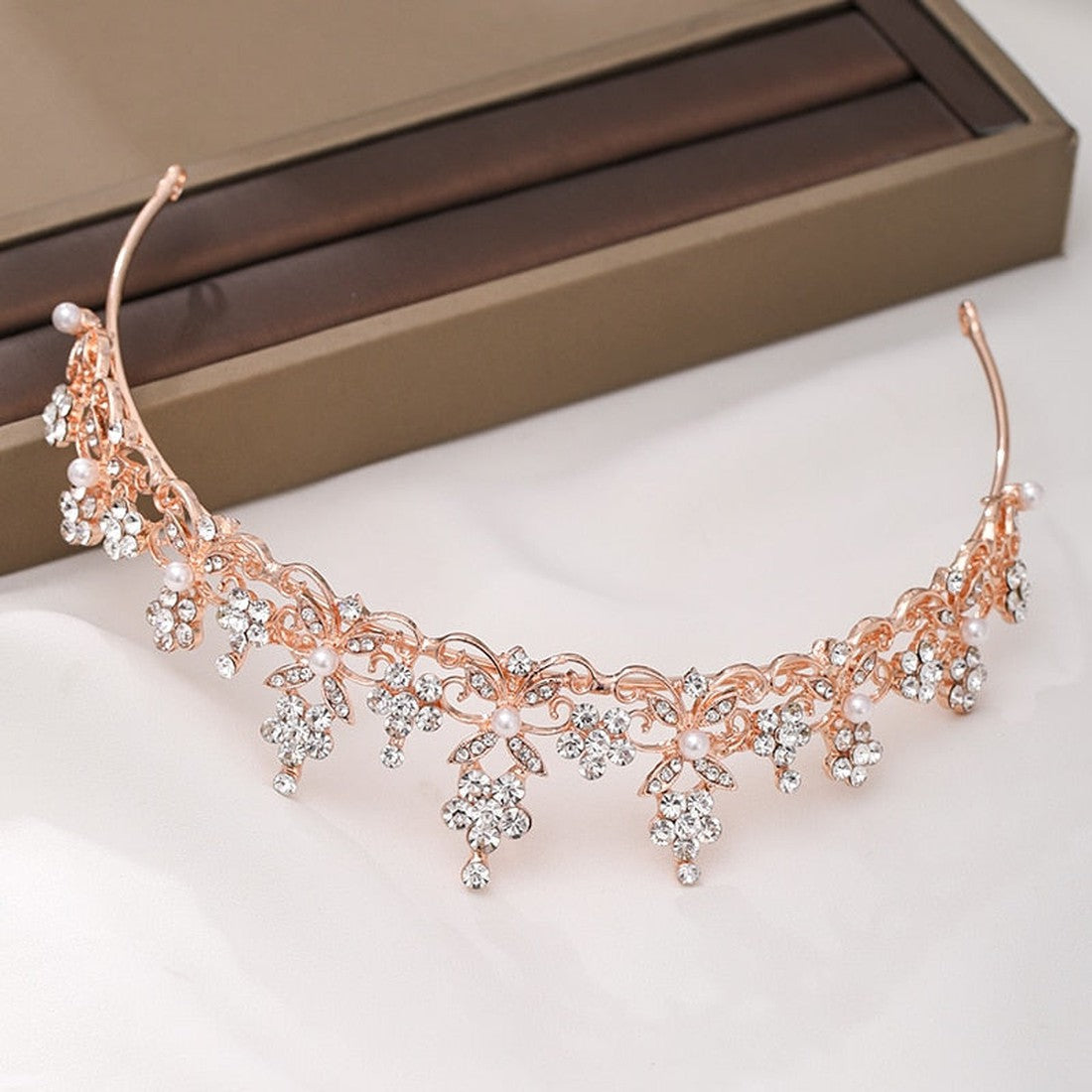 Rhinestone Flower Crown Bride Headdress Wedding Tiara Headband band Women Girl Rose Gold Crystal