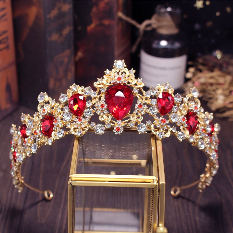 Red Crystal Crown Bridal Tiaras Pageant Party Birthday Tiara Crown Princess Diadem Bride