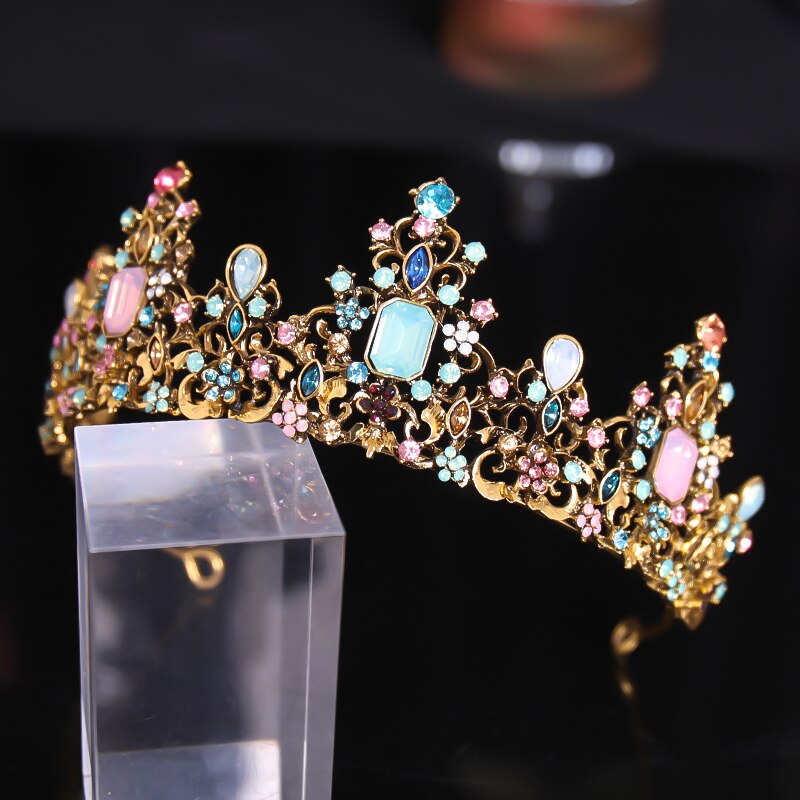 Baroque Colorful Crystal Rhinestone Stone Crown Tiara Queen