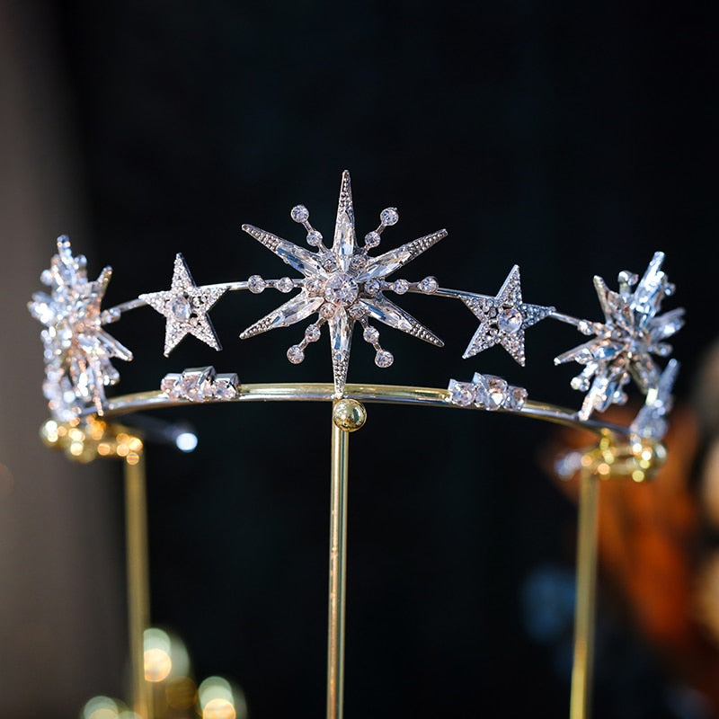 Baroque Bling Crystal Star Headband Bridal Tiaras Crown Rhinestone Pageant Diadem Bride band Wedding