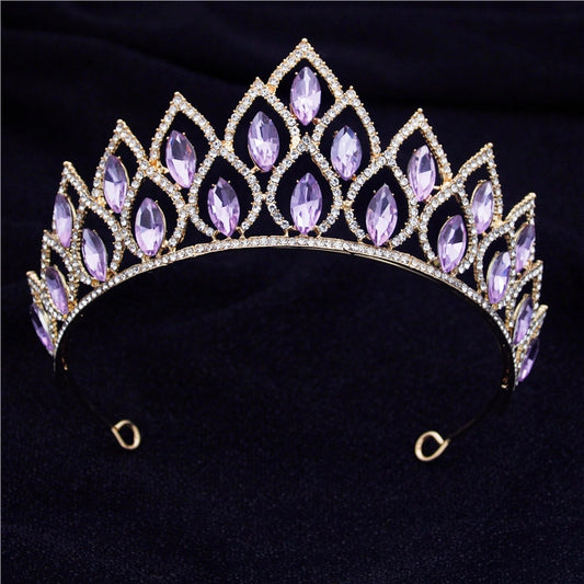 Baroque Violet Crystal Bridal Crown Headbands Bride Tiaras Party Diadem Pageant