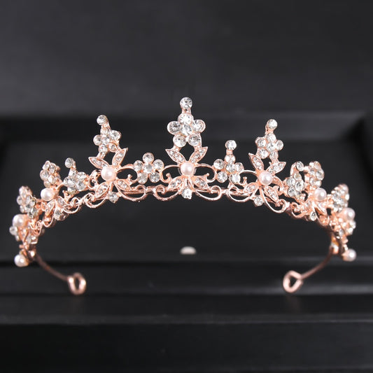 Rose Gold Crystal Crown Tiara For Women