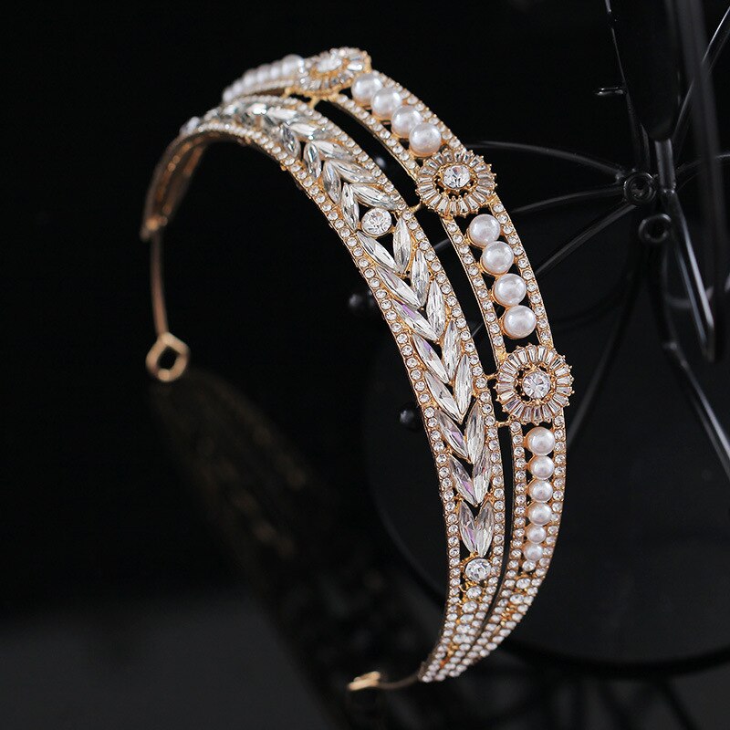 Baroque Gold Silver Color Crystal Pearls Bridal Tiaras Crown Rhinestone Pageant Diadem Bride Headban