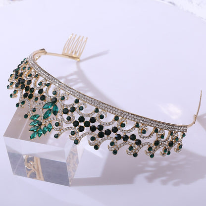 Baroque Vintage Gold Color Green Crystal Bridal Tiaras Rhinestone Pageant Diadem Crowns With Combs