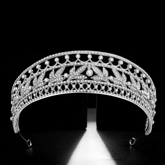 Cubic Zircon Crown Crystal Leaf Bridal Tiaras Crowns Rhinestone Pageant Diadem Bride Headband