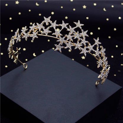 Baroque Metal Stars Rhinestone Crown Tiaras for Bride Queen Bridal Diadem Girls