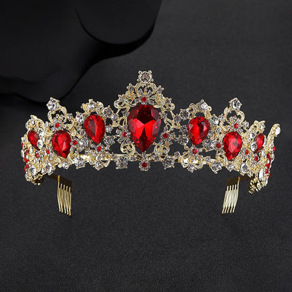 Baroque Green Crystal Bridal Tiaras Crown Vintage Gold Color Wedding Rhinestone Diadem Pageant Crown