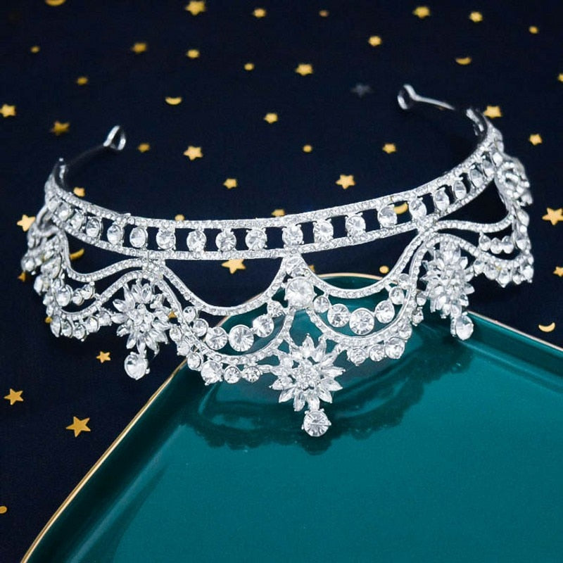 Baroque Crystal Flowers Bridal Tiaras Crowns Noble Rhinestone Pageant Prom Diadem Bride Headband