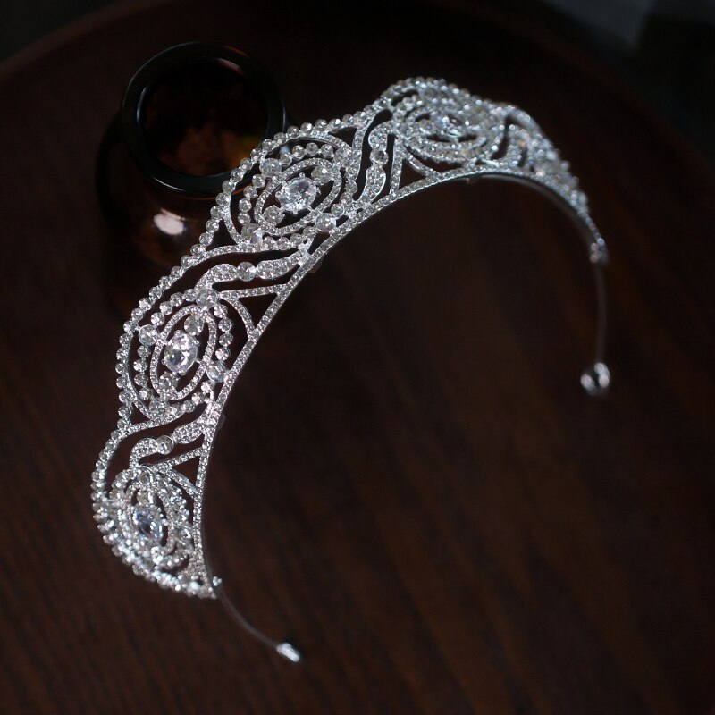 Baroque Cubic Zircon Gentle Wave Shape Bridal Tiaras Crown Rhinestone Pageant Diadem Headband