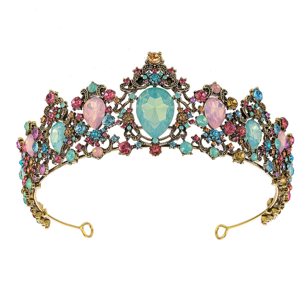 Baroque Vintage Water Drop Crown Headband Princess Colors Tiaras Bride Queen Bridal Diadem