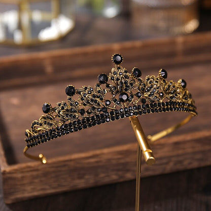 Baroque Vintage Gold Color Green Crystal Leaf Bridal Tiaras Bronze Black Rhinestone Pageant Diadem