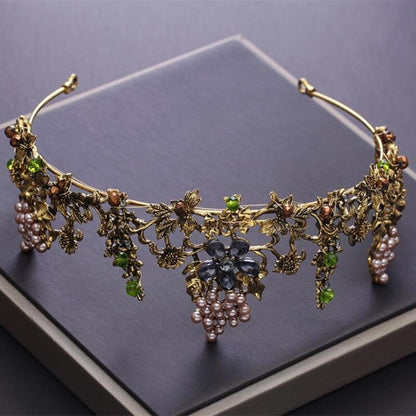 Baroque Retro Gold Crystal Flowers Beads Tiaras Crown