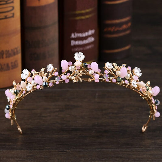 New Wedding Crown Leaf Flower Gold Crown Rhinestone Pearl Crown Headband Wedding Bridal Crown