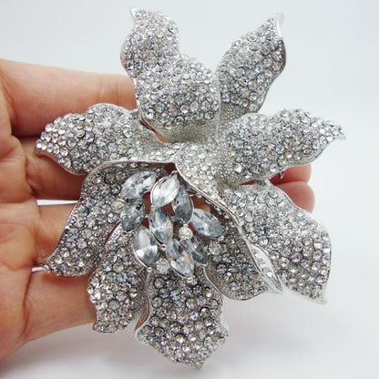 Rhinestones Crystal Orchid Flower Brooch Pin