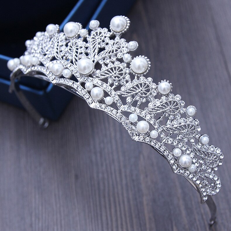 Baroque Silver Plated Crystal Tiaras Rhinestone Ornaments Bridal Head Pearl Wedding Crown Brides
