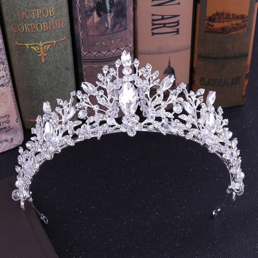 Baroque Crystal Heart Bridal Tiaras Crowns Rhinestone Pageant Diadem Veil Tiara Headbands Wedding