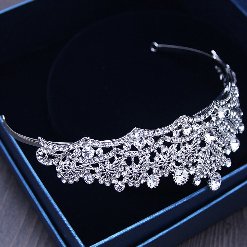 Baroque Silver Plated Crystal Tiaras Rhinestone Ornaments Bridal Head Pearl Wedding Crown Brides