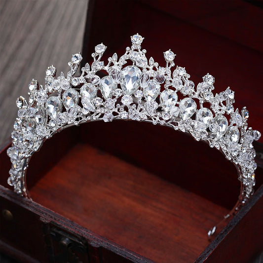 Baroque Magnificent Rhinestone Bridal Crown Tiaras Vintage Silver Plated Crystal Beads Diadem Weddin