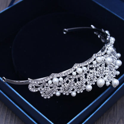 Baroque Silver Plated Crystal Tiaras Rhinestone Ornaments Bridal Head Pearl Wedding Crown Brides