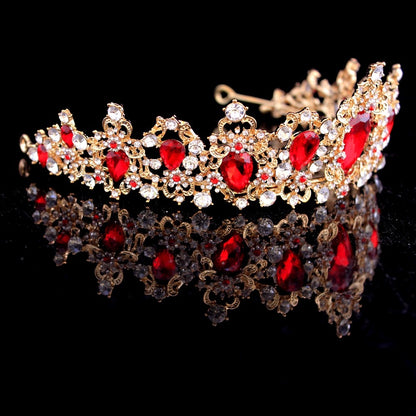 Baroque Green Crystal Bridal Tiaras Crown Vintage Gold Color Wedding Rhinestone Diadem Pageant Crown