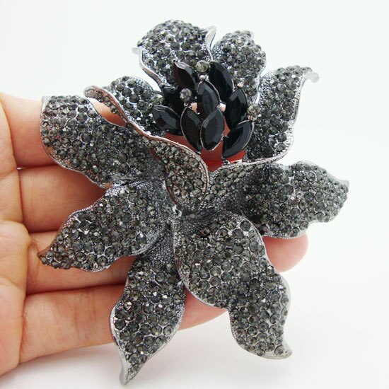 Classic Black Crystal Brooch Pin Rhinestone Large Flowers Orchid brooches pins