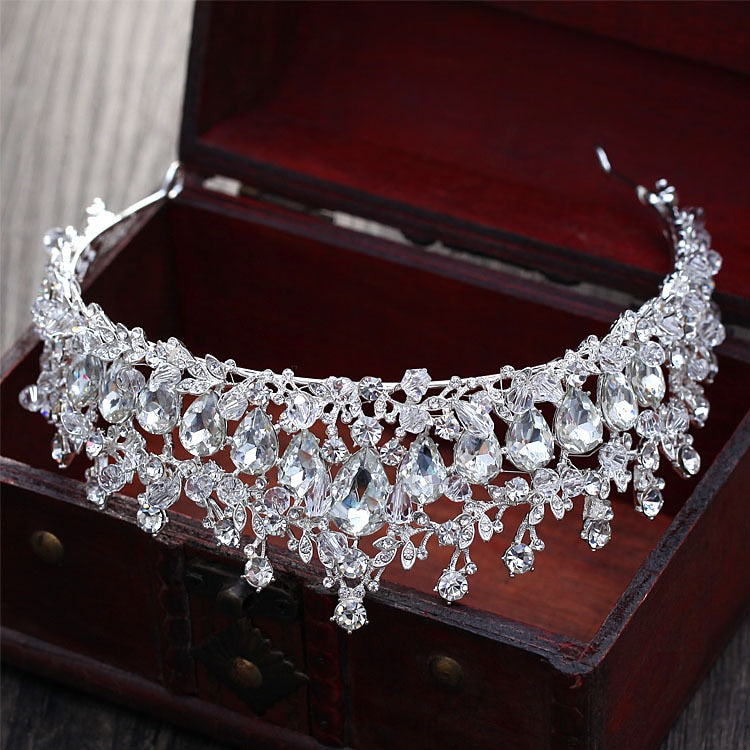 Baroque Magnificent Rhinestone Bridal Crown Tiaras Vintage Silver Plated Crystal Beads Diadem Weddin