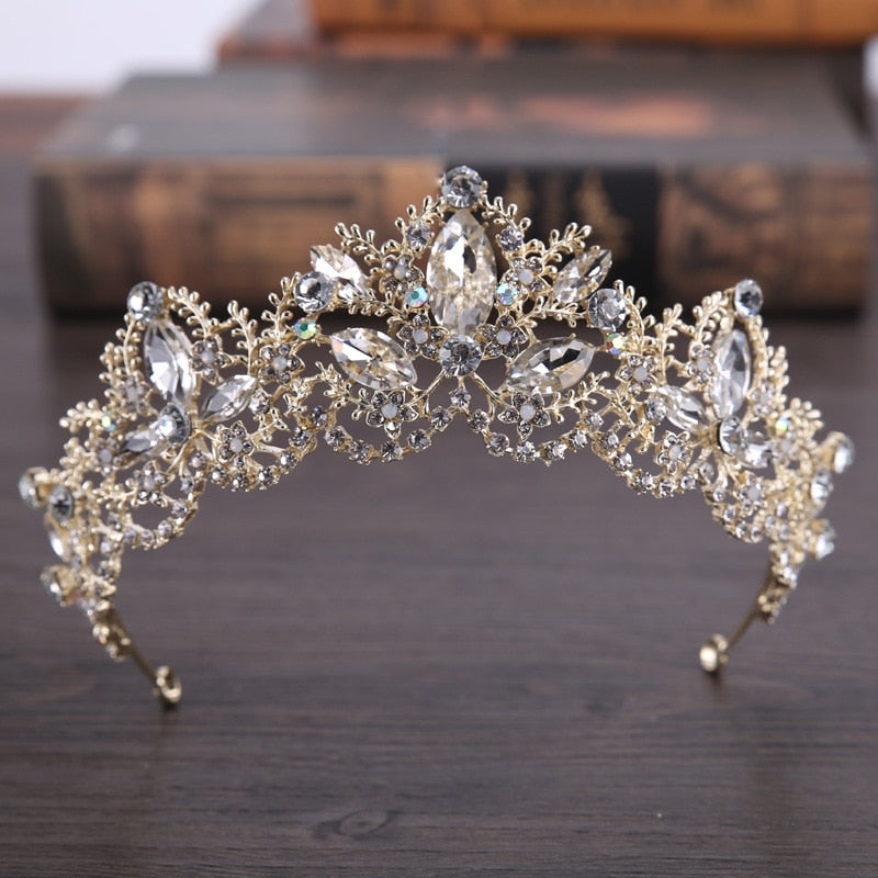 Baroque Crystal Bridal Crown Tiaras Vintage Gold Color Pageant Diadem Veil Tiara Women Bride Wedding