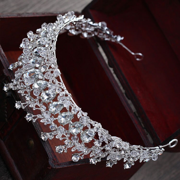 Baroque Magnificent Rhinestone Bridal Crown Tiaras Vintage Silver Plated Crystal Beads Diadem Weddin