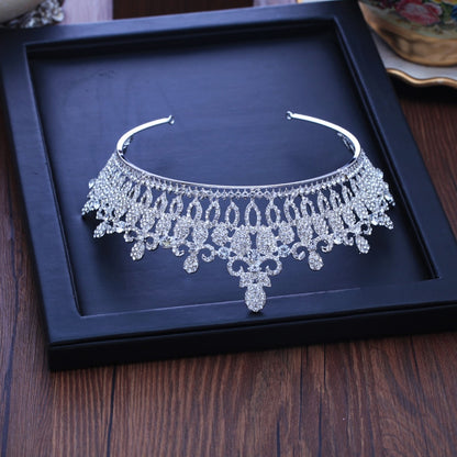 Baroque Bridal Crystal Tiara Crowns Princess Queen Pageant Prom Rhinestone Veil Tiaras Headband Wedd