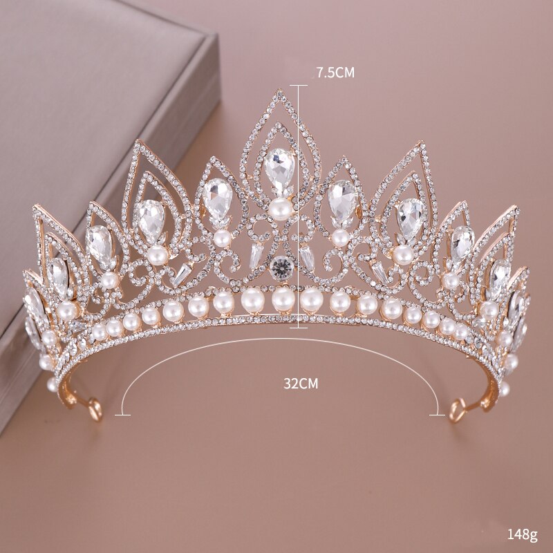 Crystal Pearl Diadem Crown Tiara for Women