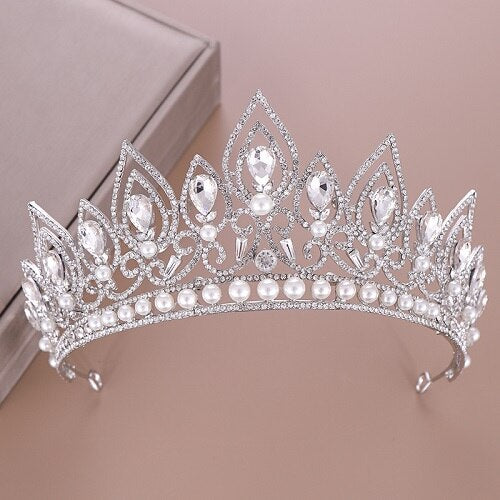 Crystal Pearl Diadem Crown Tiara for Women