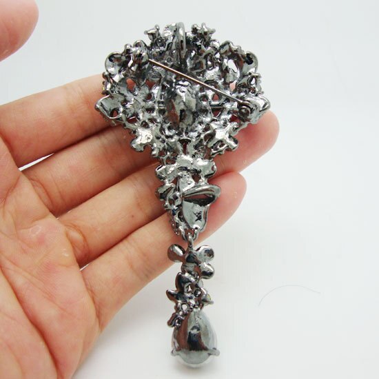 Beautiful Crystal Brooch Pin Black Rhinestone Crystal Flower Bouquet Drop Pendant Brooches Pins
