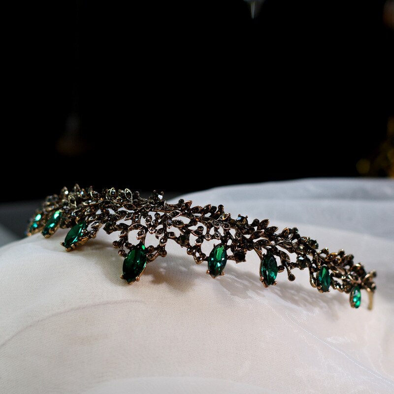 Vintage Green Crystal Bridal Tiaras Crowns Baroque Pageant Prom Rhinestone Veil Tiara Headpiece Wedd