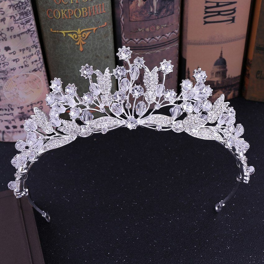 Baroque Handmade Pink Crystal Beads Bridal Tiaras Crowns Pageant Prom Rhinestone Veil Tiara Headband