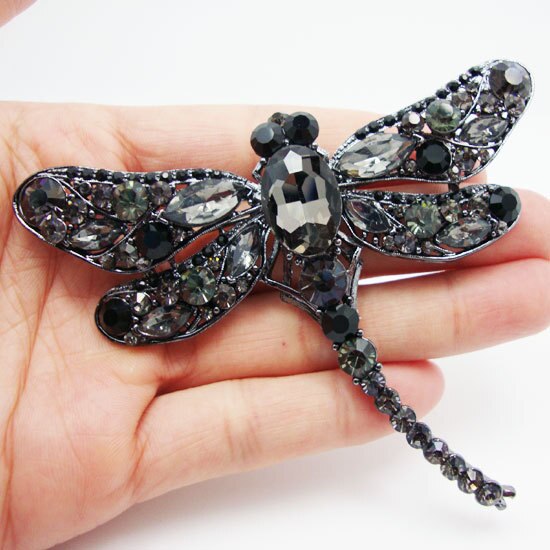 Style Brooch Black Rhinestone Crystal Wing Dragonfly Bird Pendant Brooches pin