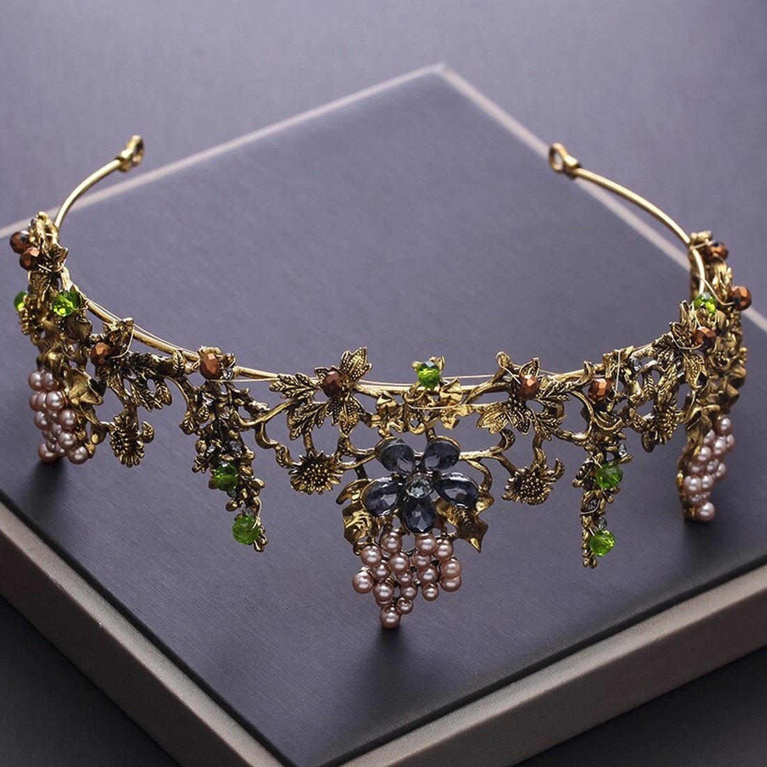 Baroque Vintage Gold Color Crystal Flowers Beads Tiaras Rhinestone Queen Crowns Wedding Headband