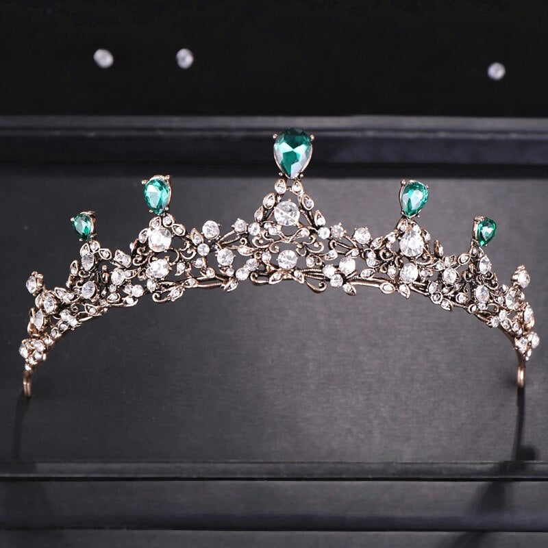 Green Crystal Tiara Bride Wedding Jewelry