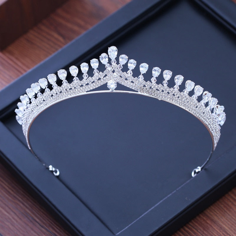 Cubic Zirconia Sparking Wedding Crown Tiaras Marquise-Cut Zircon Rhinestone Prom Crown Coronet