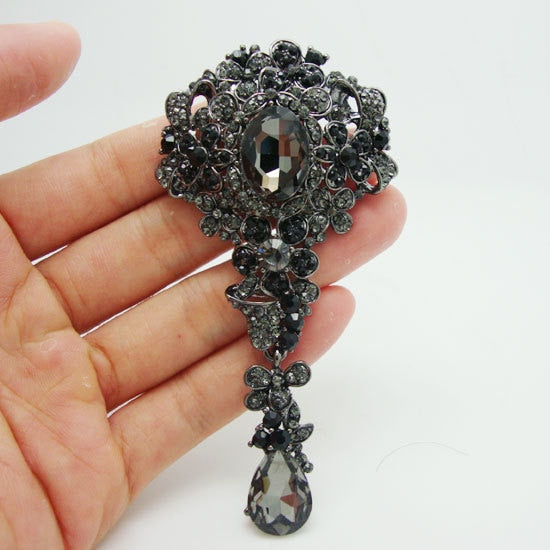 Beautiful Crystal Brooch Pin Black Rhinestone Crystal Flower Bouquet Drop Pendant Brooches Pins