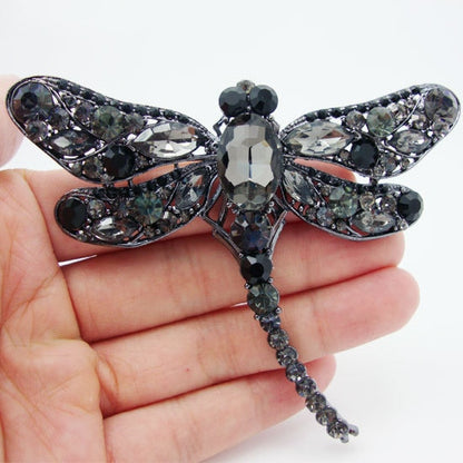 Style Brooch Black Rhinestone Crystal Wing Dragonfly Bird Pendant Brooches pin