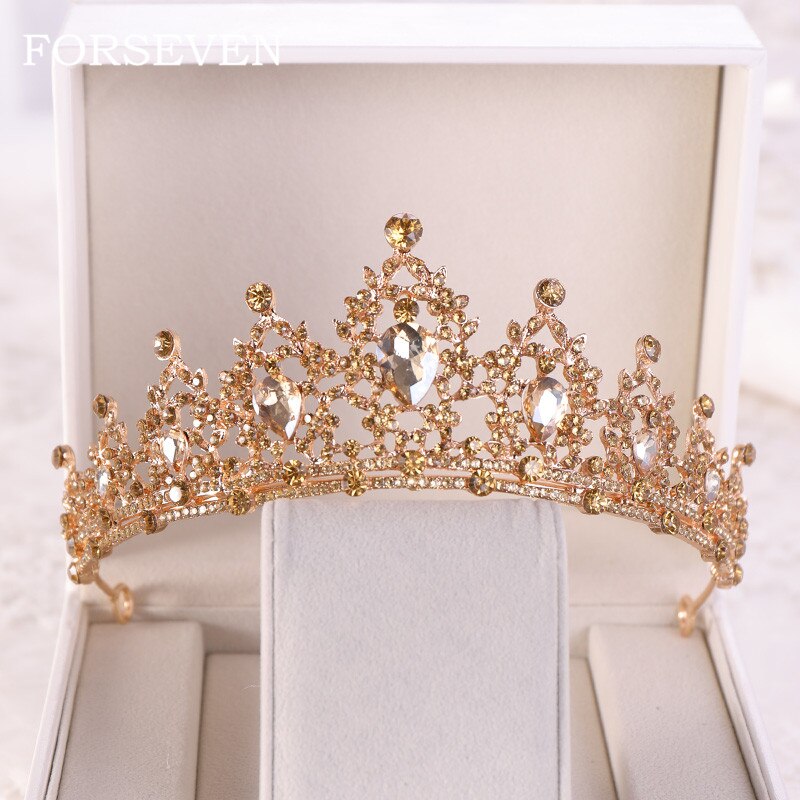 Gold Rhinestone Bridal Crown Wedding Headdress