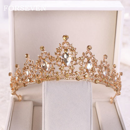 Gold Rhinestone Bridal Crown Wedding Headdress