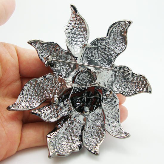 Classic Black Crystal Brooch Pin Rhinestone Large Flowers Orchid brooches pins