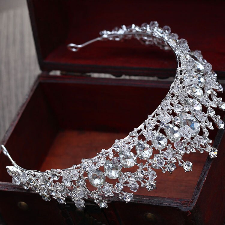 Baroque Magnificent Rhinestone Bridal Crown Tiaras Vintage Silver Plated Crystal Beads Diadem Weddin