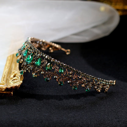 Baroque Vintage Black Green Crystal Bridal Tiaras Crowns Pageant Diadem Rhinestone Veil Tiara Headba