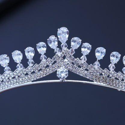 Cubic Zirconia Sparking Wedding Crown Tiaras Marquise-Cut Zircon Rhinestone Prom Crown Coronet