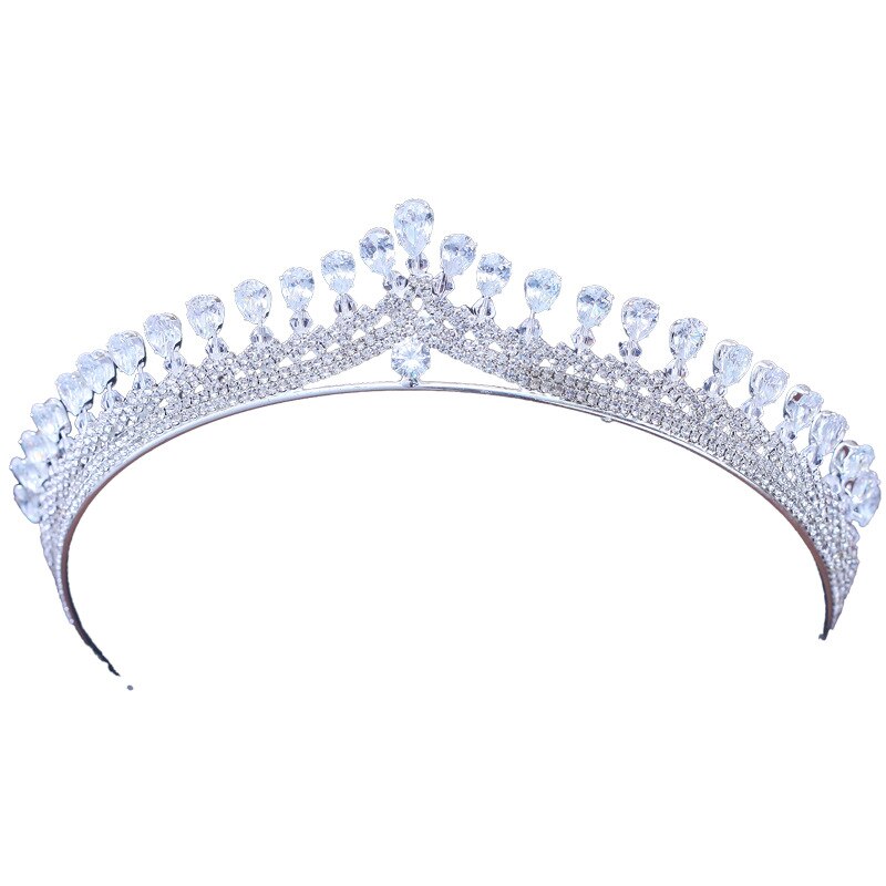 Cubic Zirconia Sparking Wedding Crown Tiaras Marquise-Cut Zircon Rhinestone Prom Crown Coronet