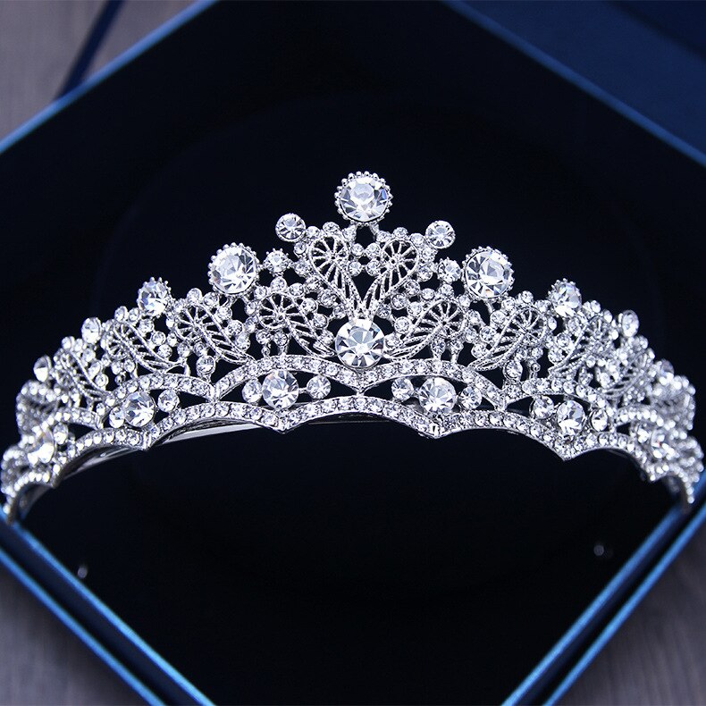 Baroque Silver Plated Crystal Tiaras Rhinestone Ornaments Bridal Head Pearl Wedding Crown Brides