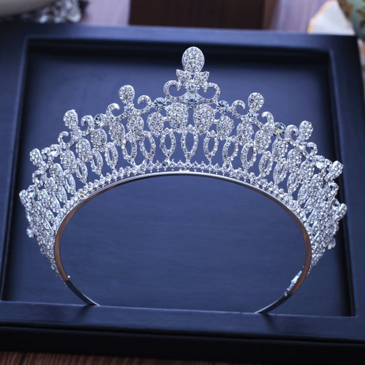 Baroque Bridal Crystal Tiara Crowns Princess Queen Pageant Prom Rhinestone Veil Tiaras Headband Wedd